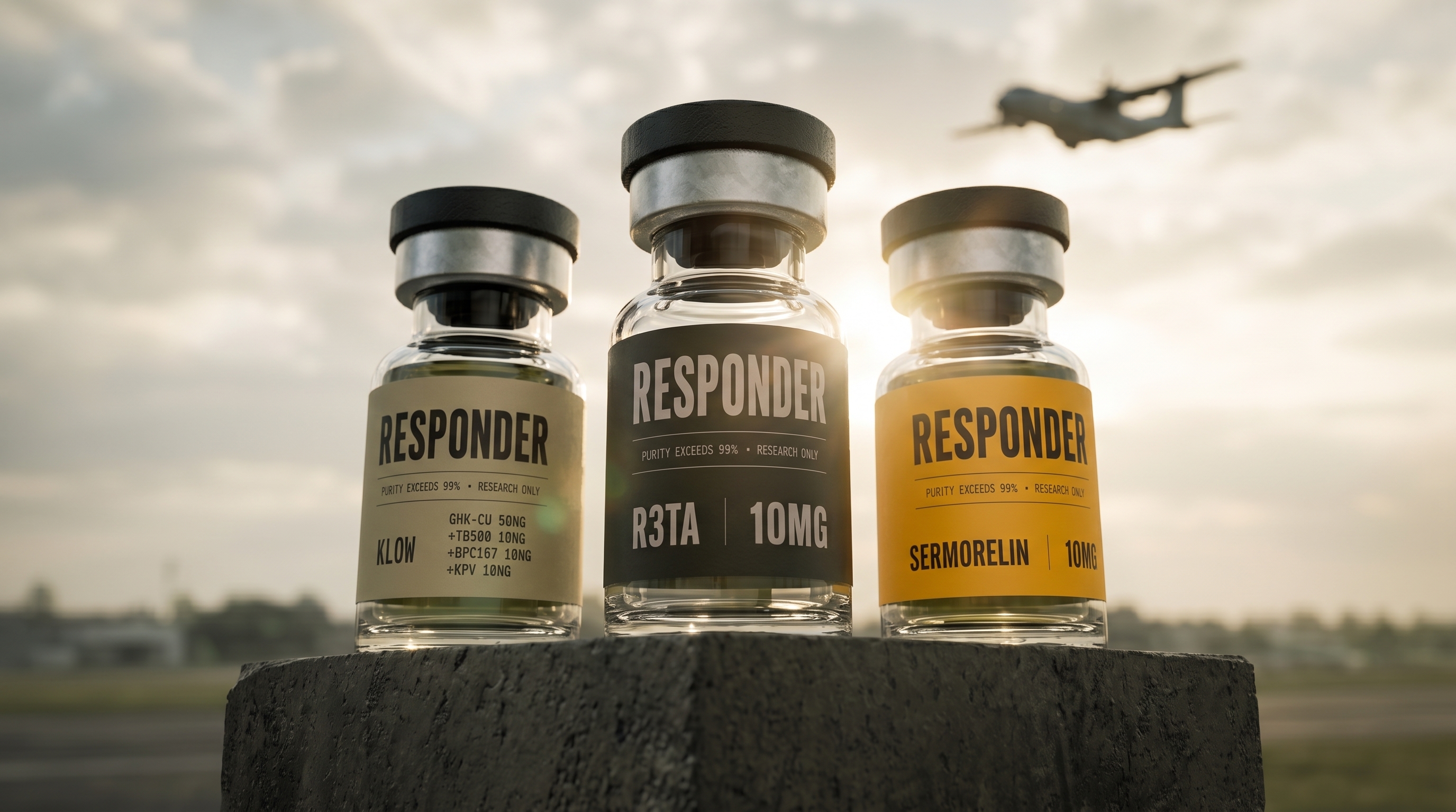 Tirzepatide, MOTS-C, and Retatrutide research vials